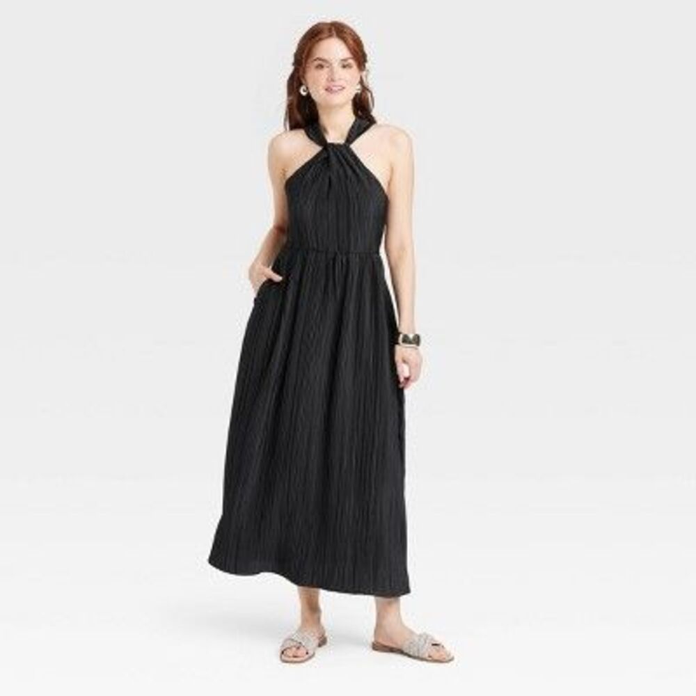 Women's Halter Midi Dress - A New Day Black XS